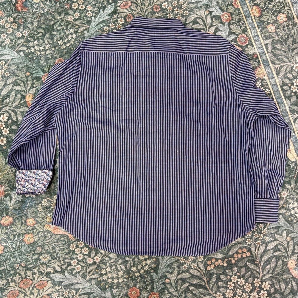 Robert Graham 3XL Blue Purple Stripe Contrast Cuff Logo Button Down Shirt - Picture 6 of 6